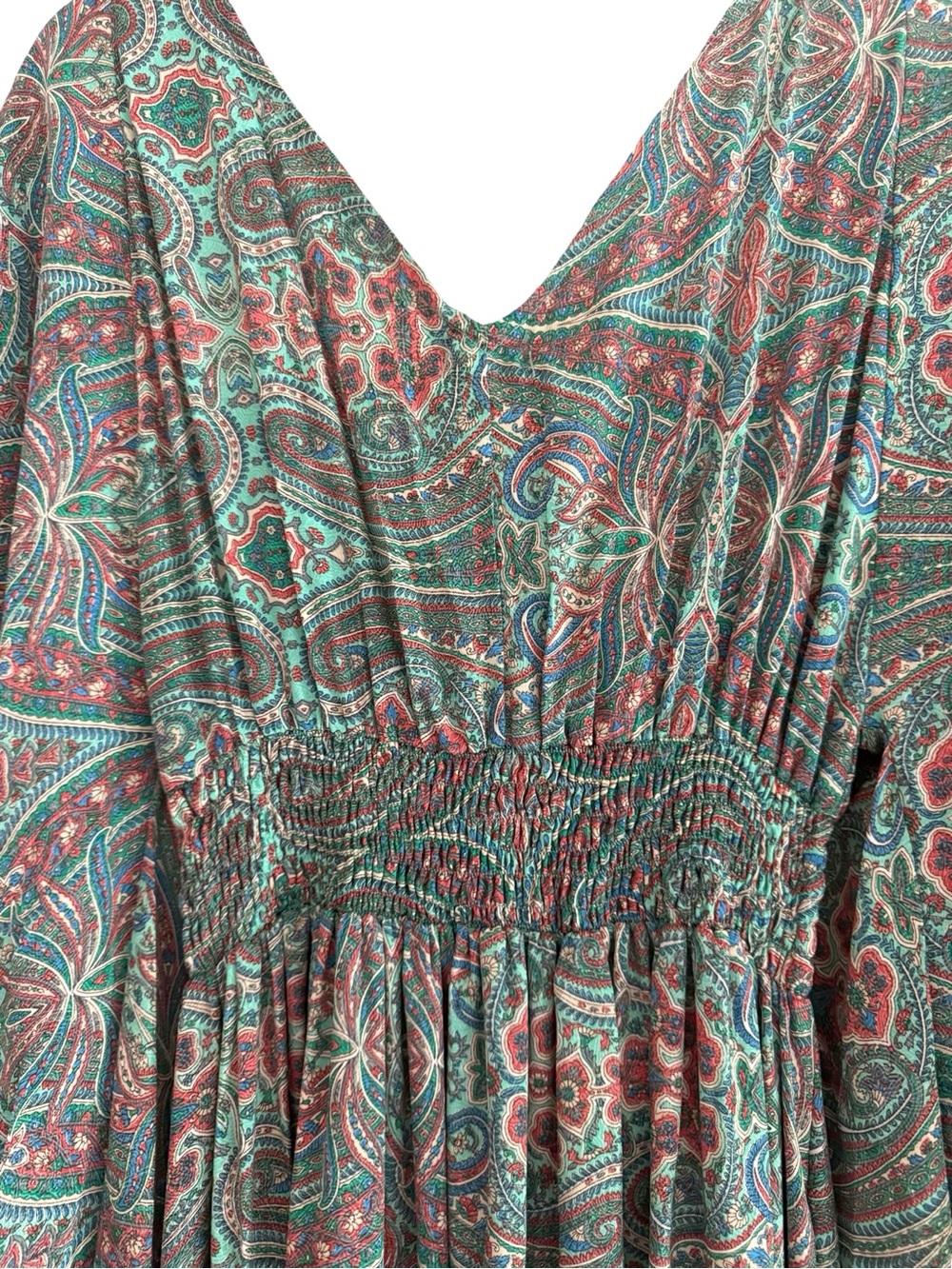 Karma Highway Boho Paisley Maxi Dress Smocked Waist Flowy One Size S-L NWT - Picture 3 of 10
